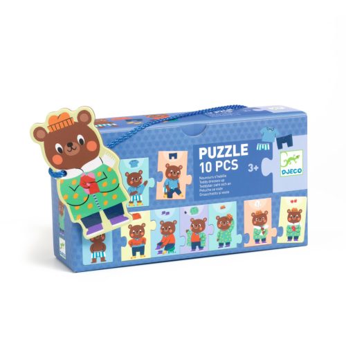 Sorozatkirakó puzzle - Mackó öltözködik, 10 db-os - Teddy dresses up